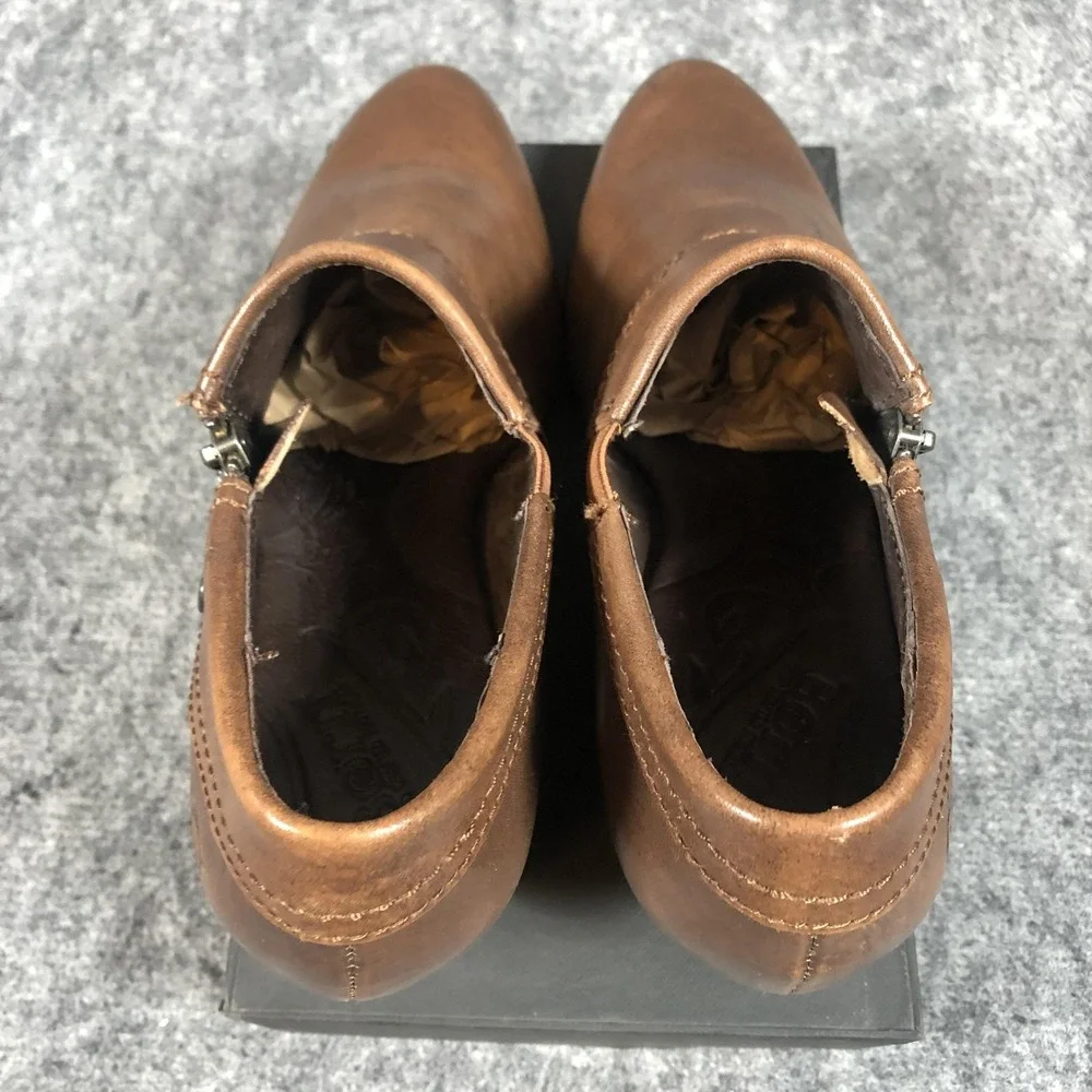 Born‎ Ankle Booties Womens 9 Brown Leather Zip Cone Heel Casual Boots W62426